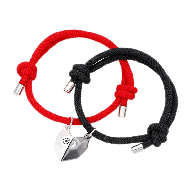 

Heart Sun and Moon Magnetic Couple Bracelets Distance Matching Friendship Rope Bracelet Kit Jewelry Valentine's Day Gift