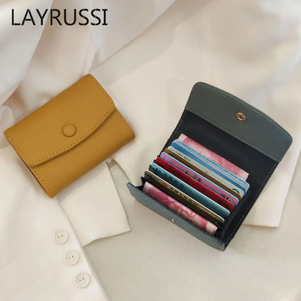 

LAYRUSSI 2022 New Multi-card Card Holder Female Leather Mini Wallet Ladies Solid Color Trifold Wallet Zipper Women Coin Purse