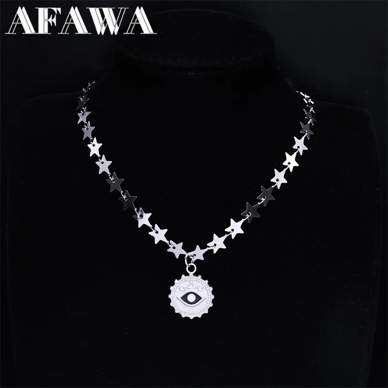 

Summer Turky Eye Stainless Steel Necklace for Women Silver Color Lucky Eyes Chain Necklace Jewelry choker gargantilla NA94S02