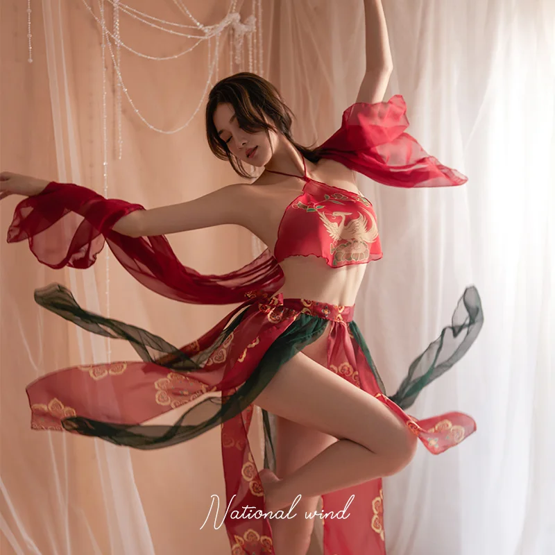 

Женское Эротическое нижнее белье, красное, прозрачное, в стиле династии Тан