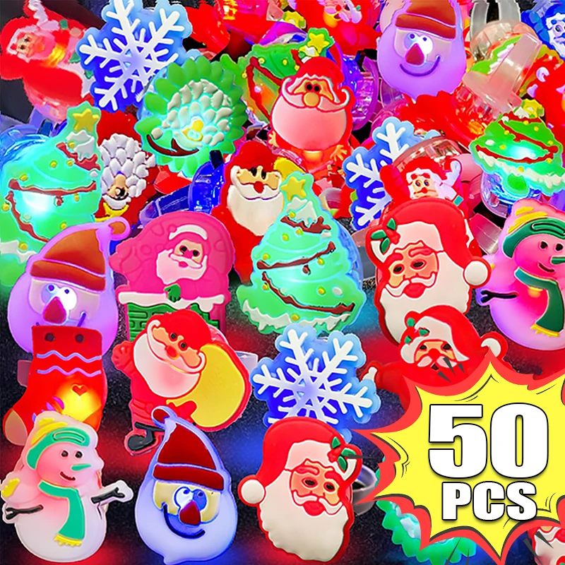 

LED Christmas Halloween Glow Rings Cute Santa Claus Xmas Tree Pumpkin Ghost Flash Light Up Open Rings for Party Decor Kids Gifts