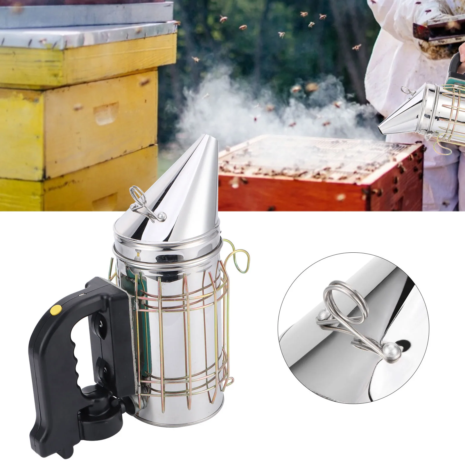 

Electric Beehive Smoker Stainless Steel With Heat Shield Handle Beekeeping Equipment Honey Hives Accessories Smoking Kit