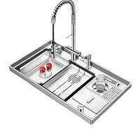 2021new style kitchen sink 3d surrounding with cup rinser sus304 stainless steel handmade sink set with dual mode pullout faucet