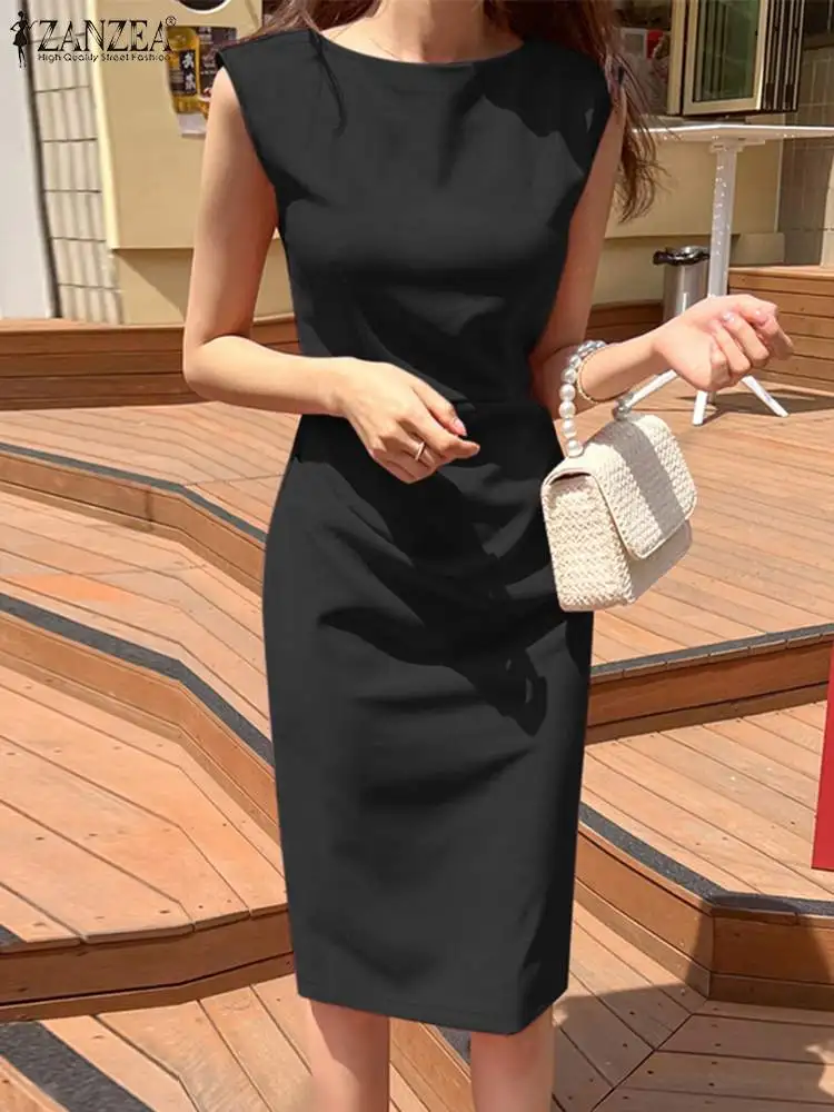 Женский летний сарафан без рукавов с круглым вырезом и молнией