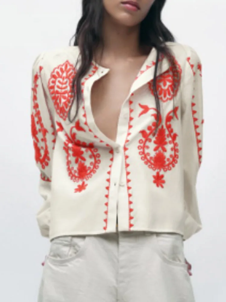 

Kumsvag 2022 Summer Women Vintage Shirts Blouses Tops Smock Fashion O-Neck Print Long Sleeve Female Casual Street Top Blusas