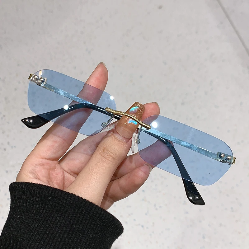 

New Small Rimless Square Frame Sunglasses Multicolor Hip-hop Trendy Fashion Male Female Eyewear Top Brand Designer UV400 Shades