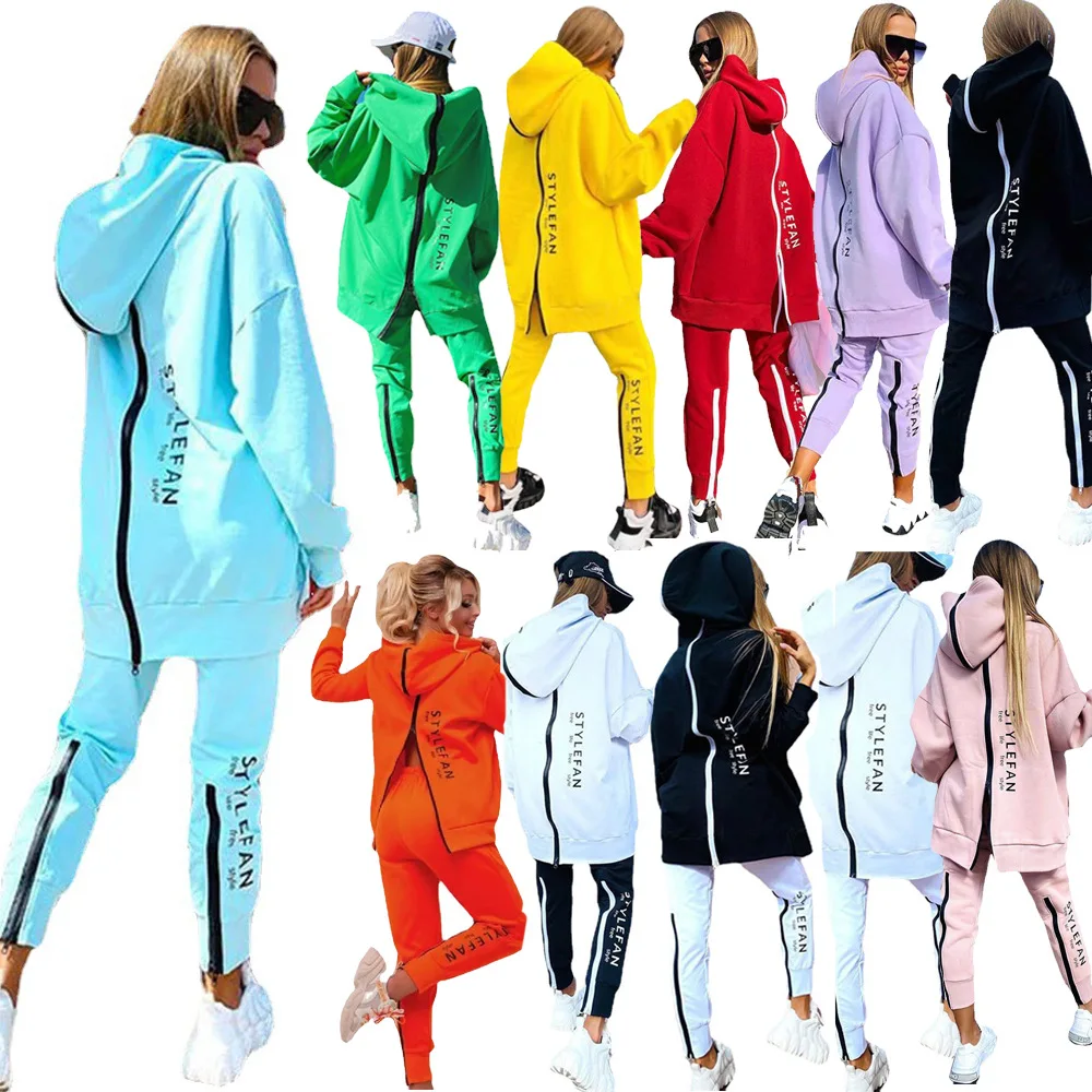 

Winter Chic Oversized Tracksuit Back Zipper Long Hoodie + Pants Set Street Sportswear Pullover Hip-Hop Two-Piece Women Outfits