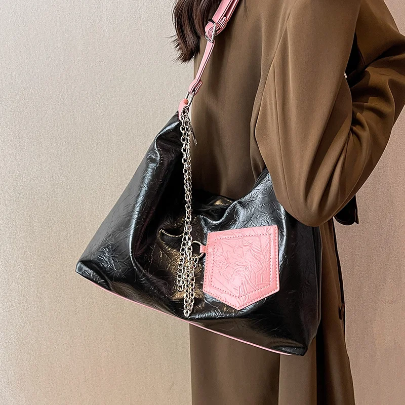 

Сумки на плечо с цепочкой для женщин, винтажные дамские сумочки из искусственной кожи, вместительная сумка-мешок, Модный женский мессенджер