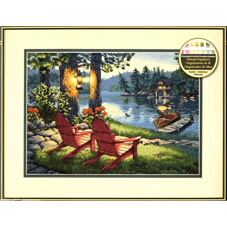 

MM Top Quality cross stitch kit Lovely Counted Cross Stitch Kit Twilight's Calm Moring Lake Chair House Villar dim 35261
