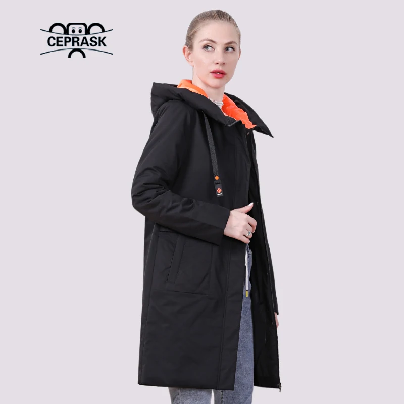 

CEPRASK Новая куртки женские весна повседневное тонкое модное стеганое пальто женское осенние длинные парки с капюшоном верхняя больших размеров одежда