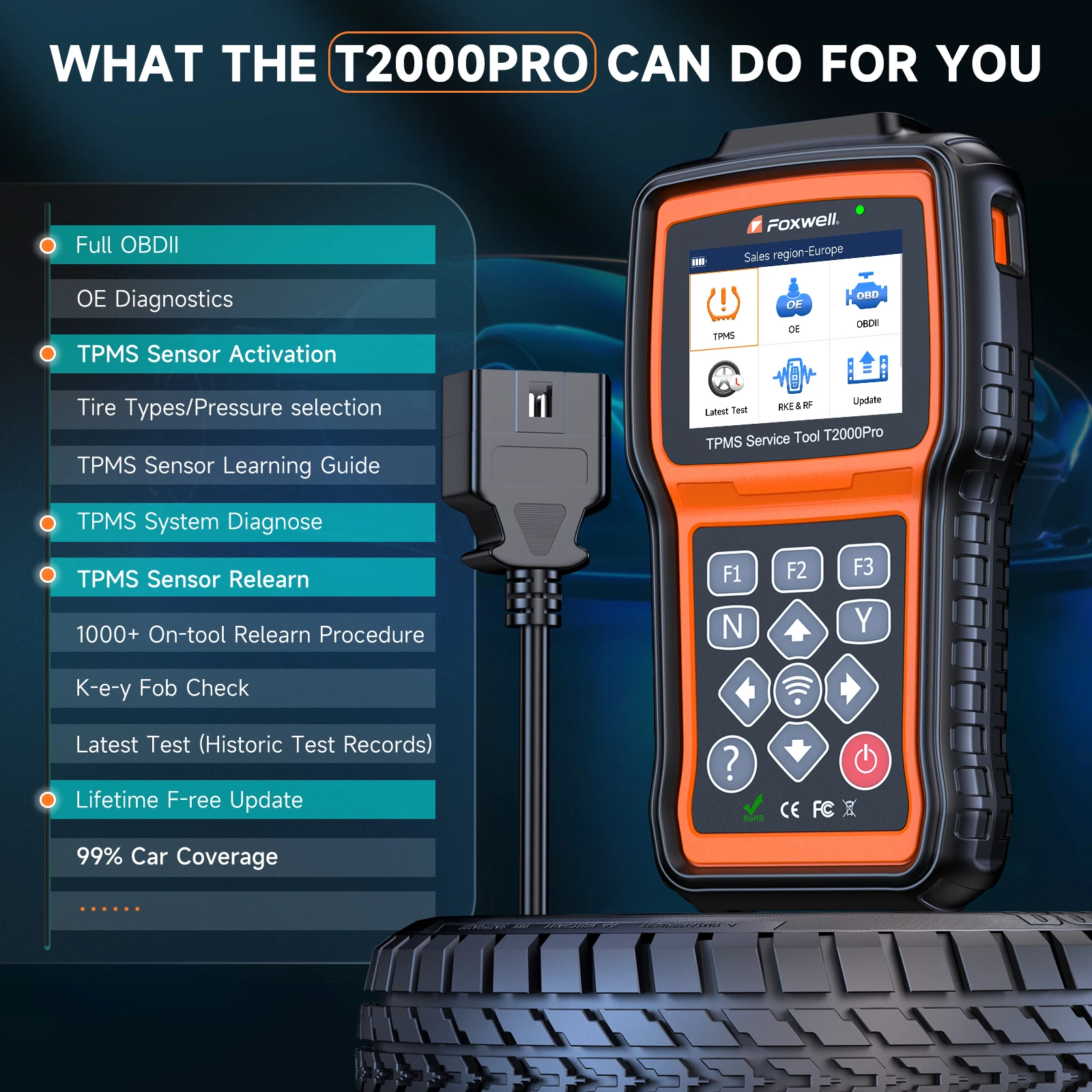 Foxwell T2000 PRO автоматический датчик давления в шинах TPMS активация программирование