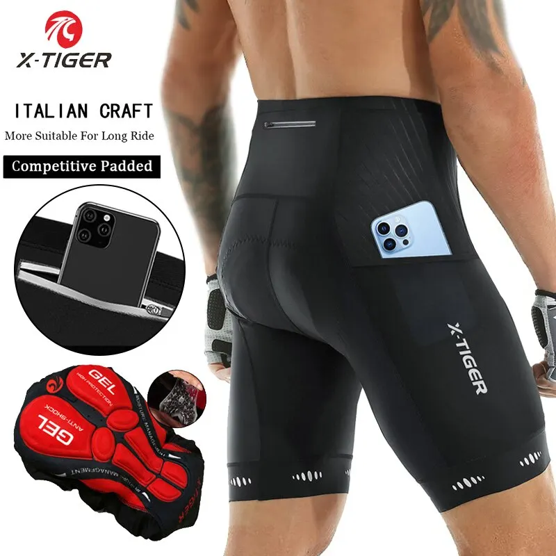 X-TIGER Men Cycling Shorts with Back Pocket 5D Gel Padded Bi