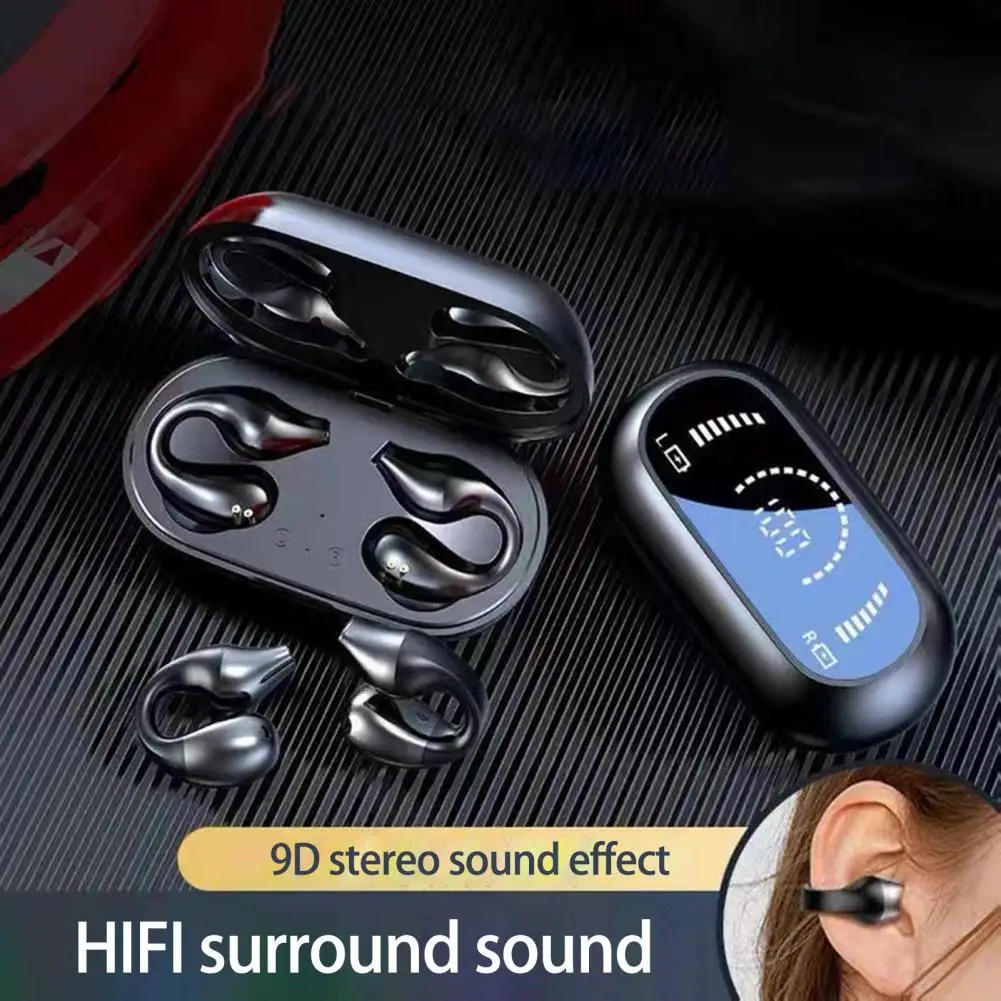 

TWS Wireless Headphones Bluetooth 5.2 Bone Conduction Earphones Earclip Design Touch Control LED Earbuds Sports Headset
