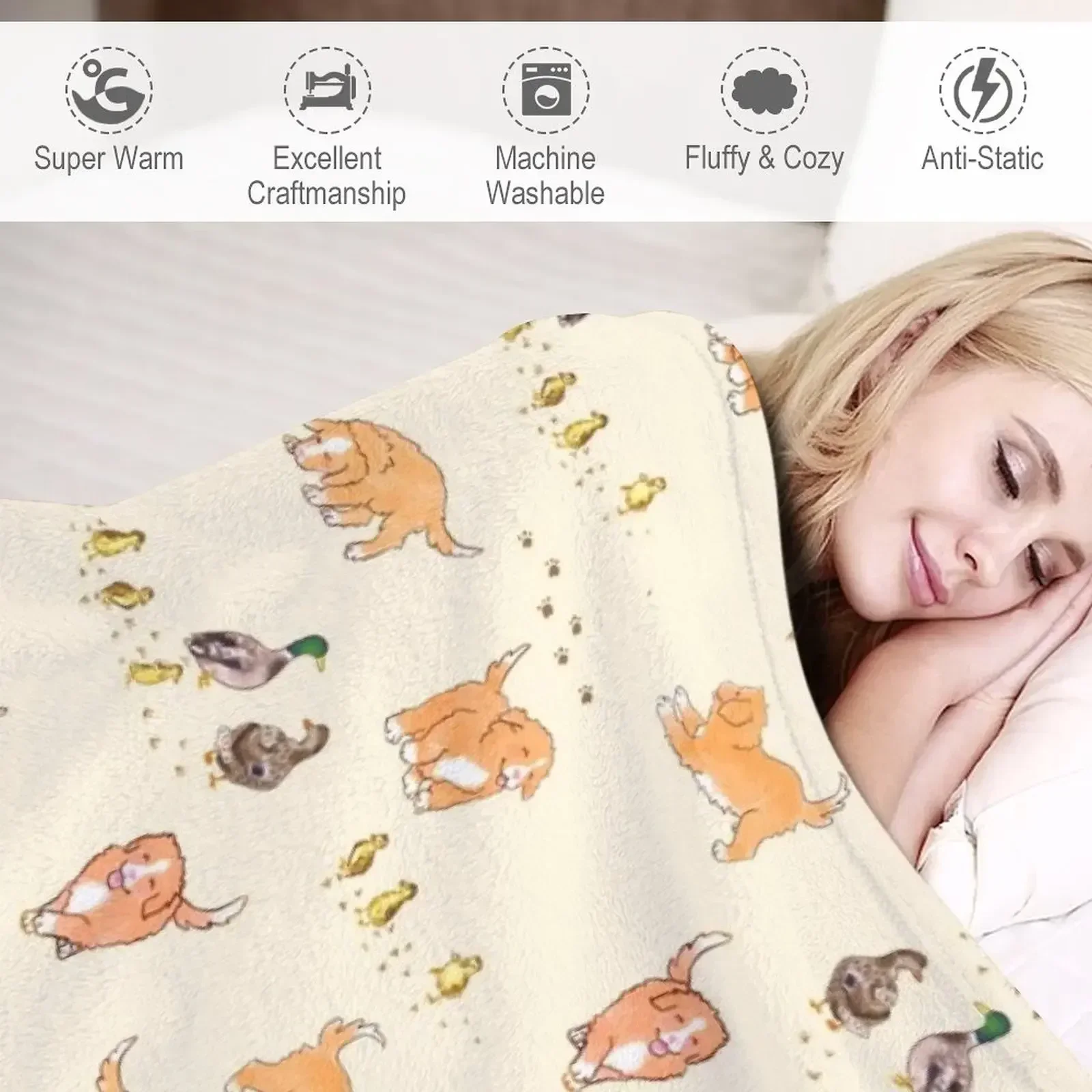 Толлер щенки и утки - кремовое одеяло винтажные мягкие одеяла