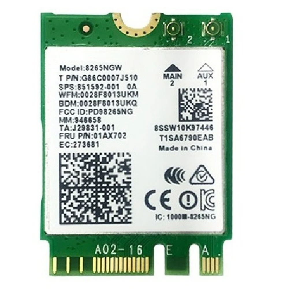 

AC8265 беспроводная сетевая карта 300 Мбит/с + 867 Мбит/с 2,4 ГГц-5 ГГц Двухдиапазонная BT4.2 M.2 Wi-Fi сетевая карта для Jetson Nano