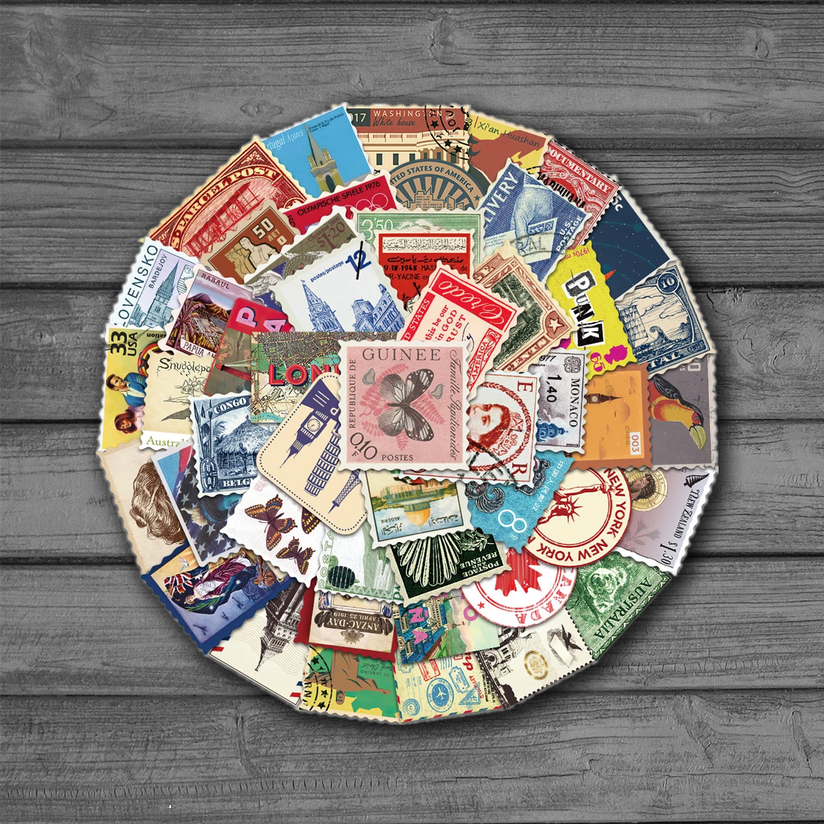 

50PCS Retro Travel Stamp Postmark Graffiti Sticker Luggage Laptop Guitar Bike Skateboard Gift Toy PVC Waterproof Wholesale