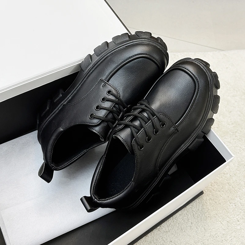 Shoes for Women 2023 Fashion Loafers Autumn PU Leather Lace Up Women Shoes Platform Shoes High Heels Ladies Chaussure Femme