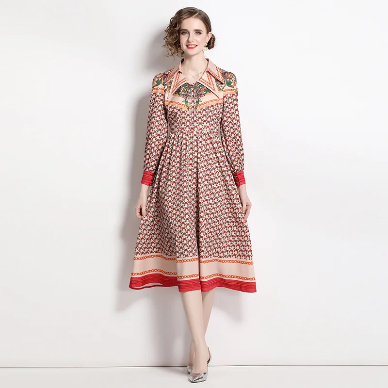 

Женское модельное платье-рубашка с леопардовым принтом, однобортное платье миди с длинным рукавом и лацканами, осень 2023