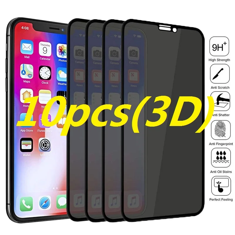 10Pcs 3D Privacy Screen Protectors for IPhone 12 13 14 Pro Max 7 8 Plus Anti-spy Protective Glass for IPhone 11 Pro MAX XS XR X