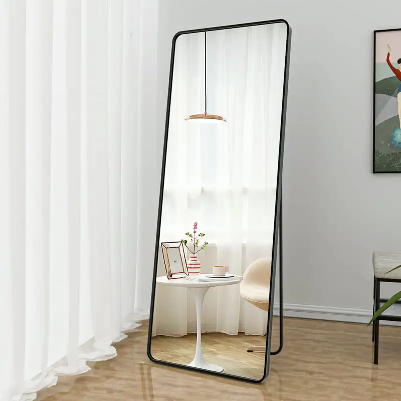 

Length Mirror 22" x 65" Rounded Floor Mirror Standing Hanging or Leaning Against Wall for Dressing Room, Bedroom, Black