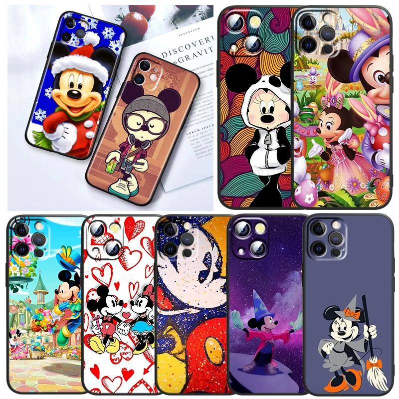 

Mickey Minnie lovely Phone Case For Apple iPhone 14 13 12 11 SE XS XR X 7 8 6 Mini Plus Pro MAX 2020 Black Soft Cover