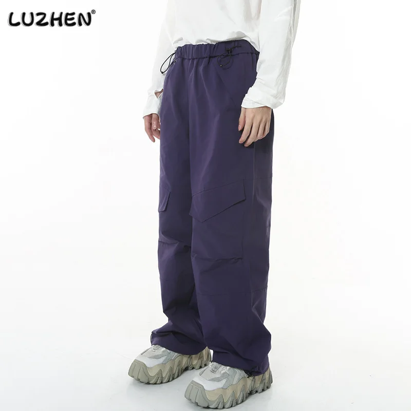 

LUZHEN Men's Trousers Fashion Pleated Cargo Pants Colorfull Korean Style Loose Fold Niche Design Casual Overalls Autumn 324b64