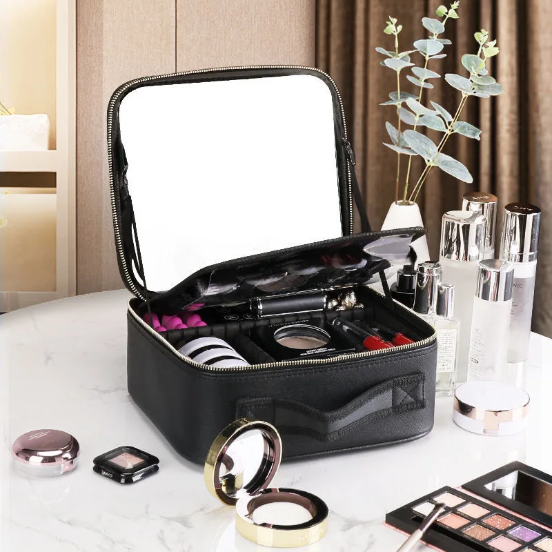 

New Makeup Bag With Mirror for Women Large Capacity Waterproof Travel Tattoo Cosmetic Bags with Compartments
