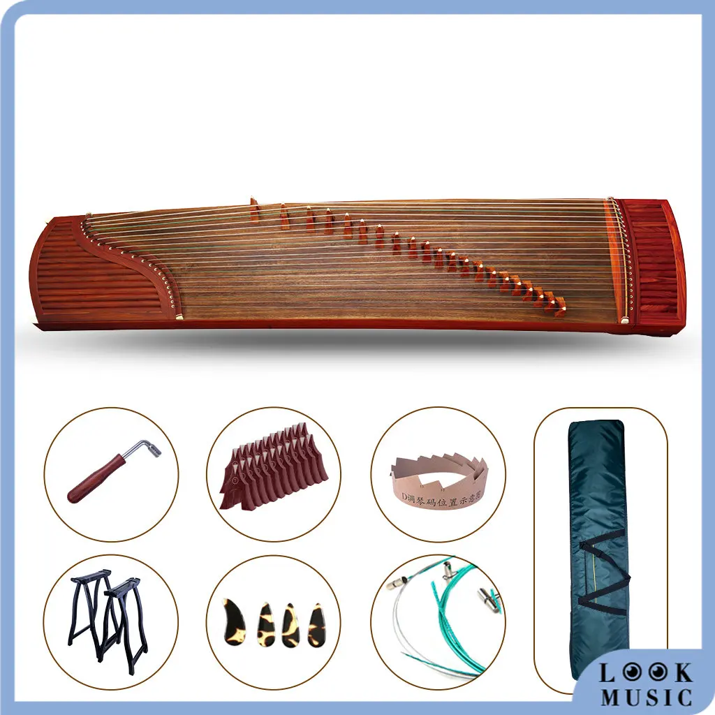 

LOOK Premium Quality Rosy Sandalwood Guzheng With Full Accessories Chinese Zither Suitable For Examination Teaching Crowd