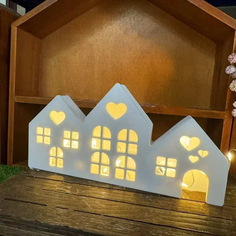 Три дома светодиодный ночник гипсовая силиконовая форма окно в форме сердца дом