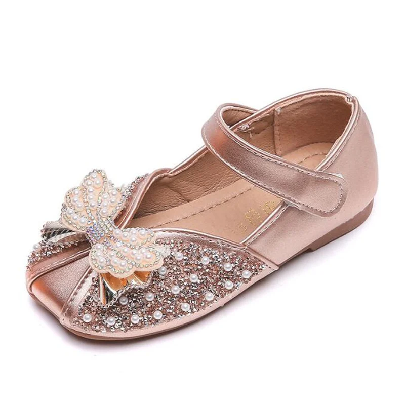 

2022 New Children Princess Shoes for Baby Girls Flat Bling Leather Sandals Fashion Sequin Soft Kids Dance Party Sparkly Shoes
