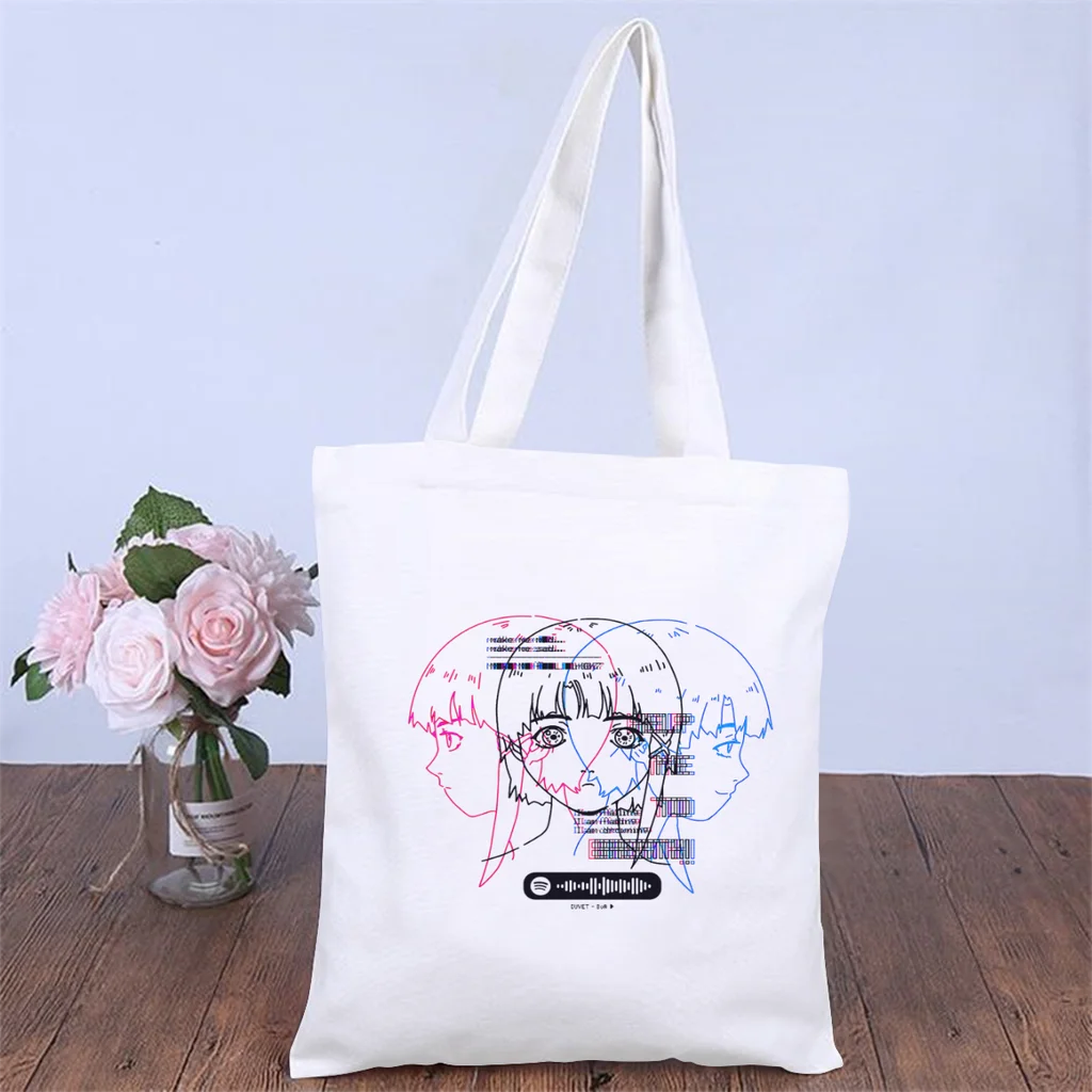 

Duvet WhiteHandbag Serial Experiments Lain VAPORWAVE Anime Shoulder Canvas Bag Girl Boy Storage Pocket Shopper HandBags Tote Bag