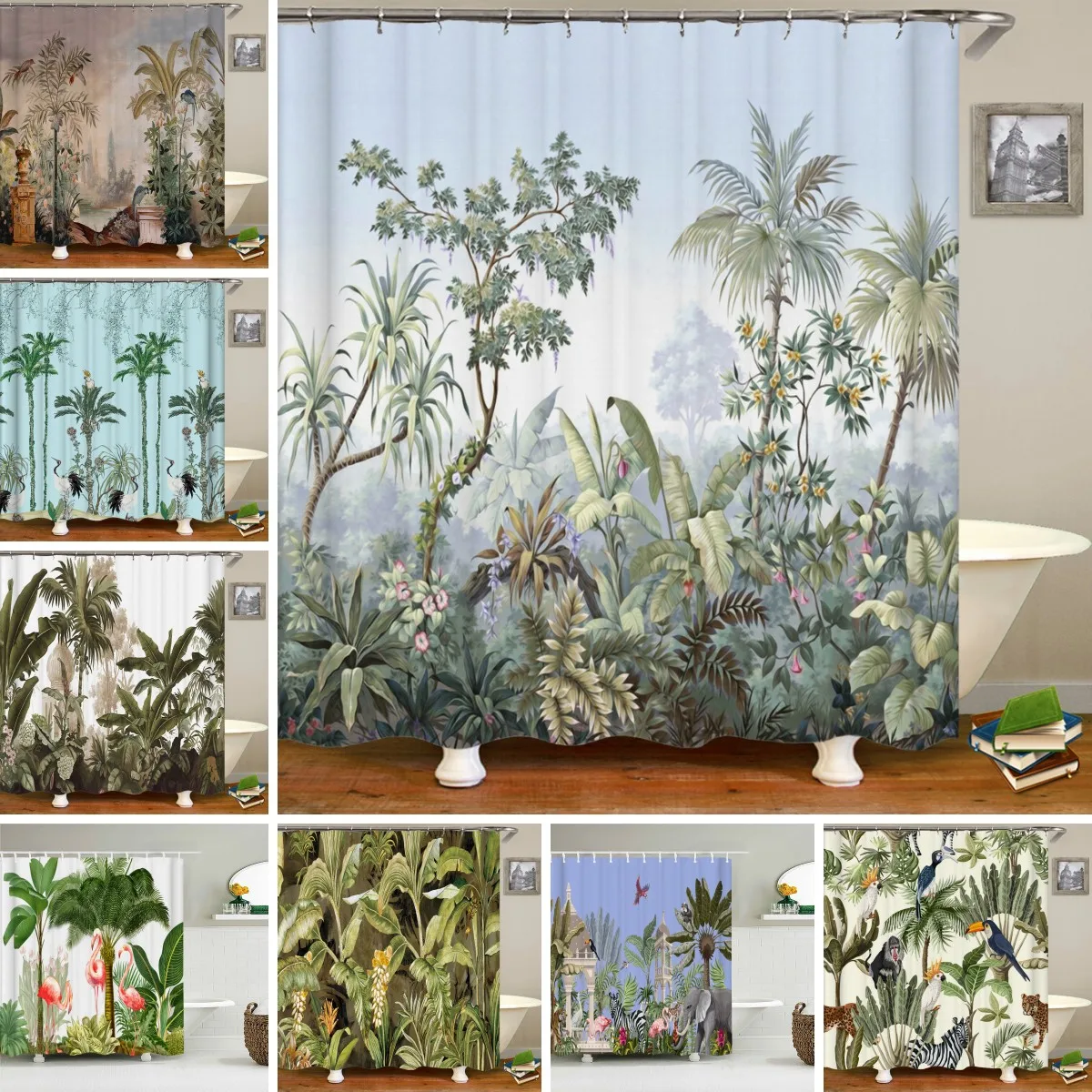 

European Flowers, Birds, Plants Bath Curtains Waterproof Shower Curtain 3D Printing Bathroom Decoration With Hook Bath Screen