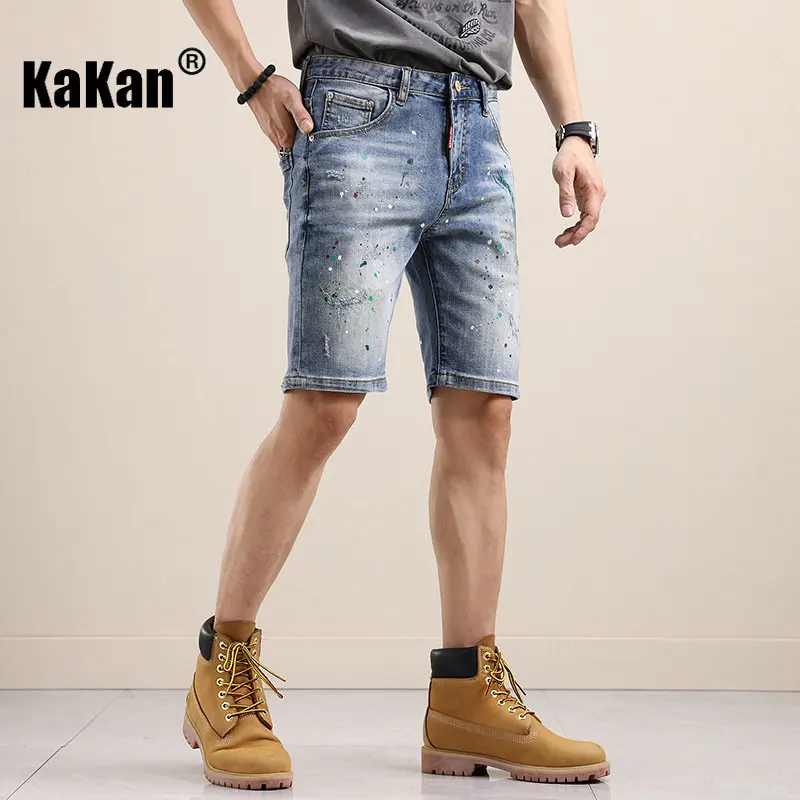 Kakan - Summer New Lacquer Throwing Random Thread Shorts, Jeans for Men, American High Street Heavy Industry Jeans K18-263