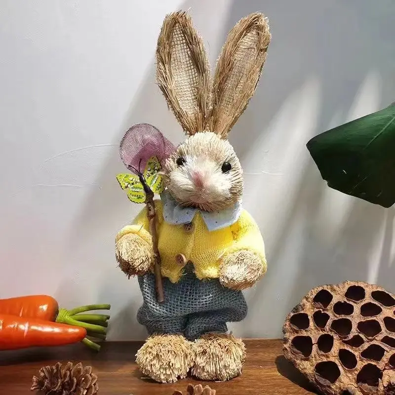 

Easter Rabbit Ornament Straw Rabbits Decor Home Garden Wedding Decorations Desk Decor Bunny with Clothes Children Couple Gifts