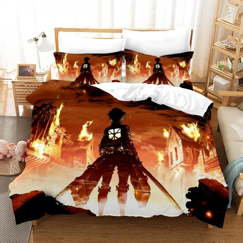 

Anime 3D Attack on Titan Printed Bedding Set King Duvet Cover Pillow Case Comforter Cover Adult Kids Bedclothes Bed Linens