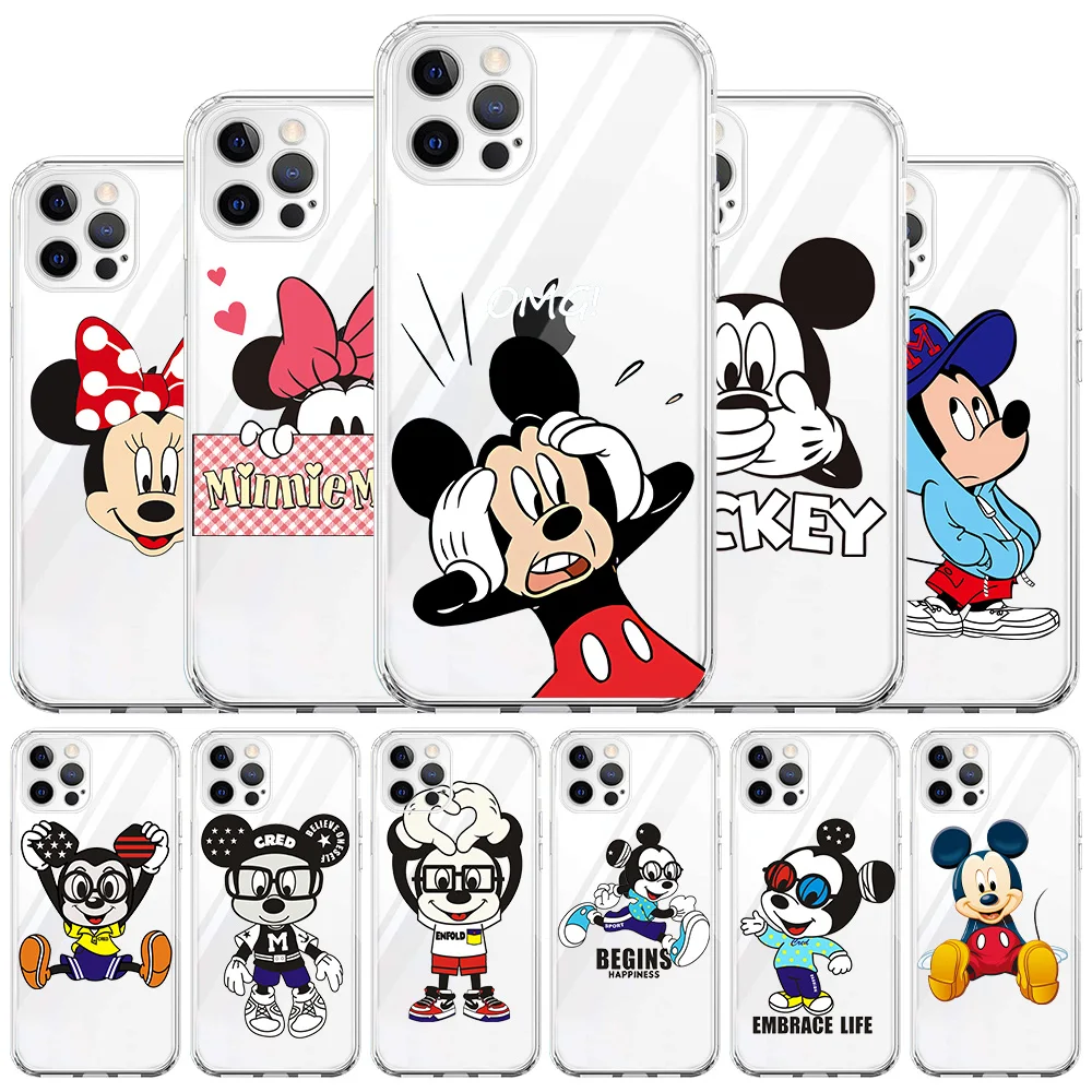 

Mickey And Minnie Cute Clear Case For Apple iPhone 13 11 12 Pro Max 7 + XR 8 X 6 6S Plus XS 2022 Transparent Soft Phone Cover