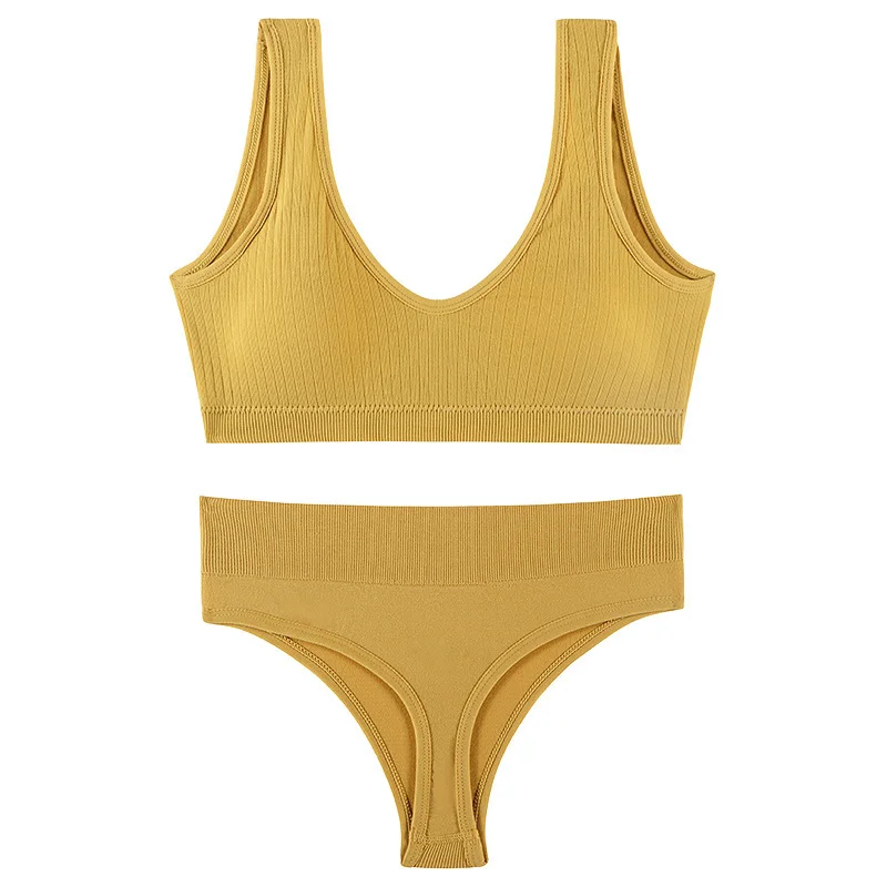 Women Seamless Bra Set Female Underwear Set Sexy Thong Low Waist Panties Wire Free Bra Sexy Lingerie Cotton Bra And Panty Set