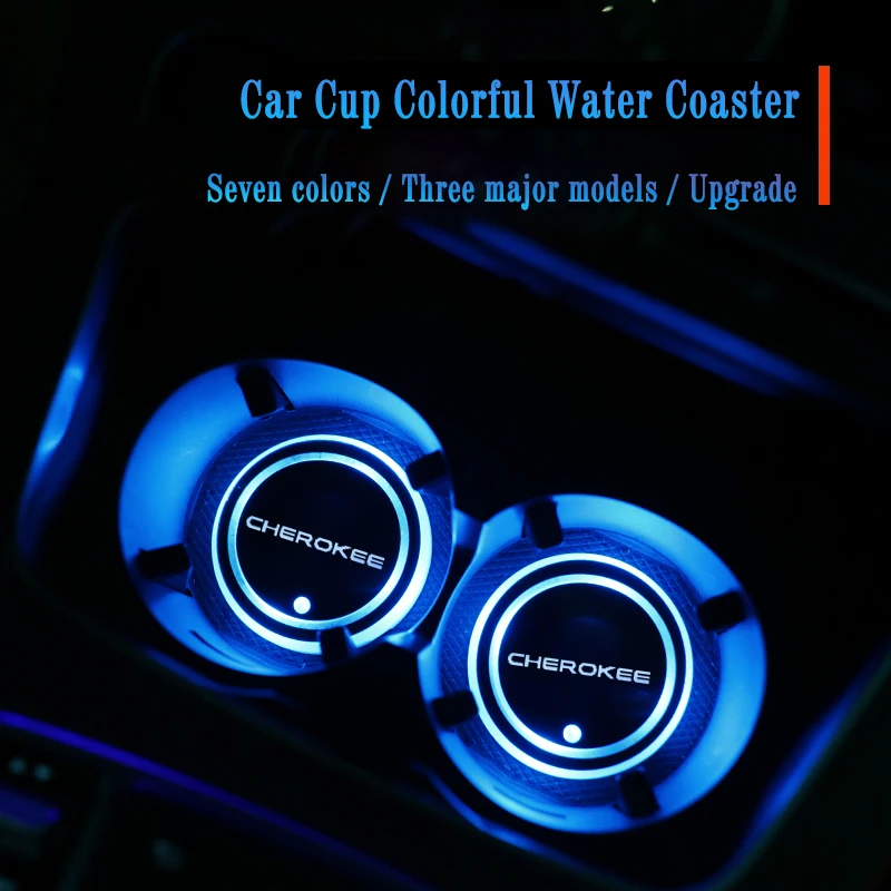 

Luminous Car Water Cup Coaster Holder 7 Colorful Led Atmosphere Light USB Charging For Jeep Cherokee WK WK2 WJ WG Accessories