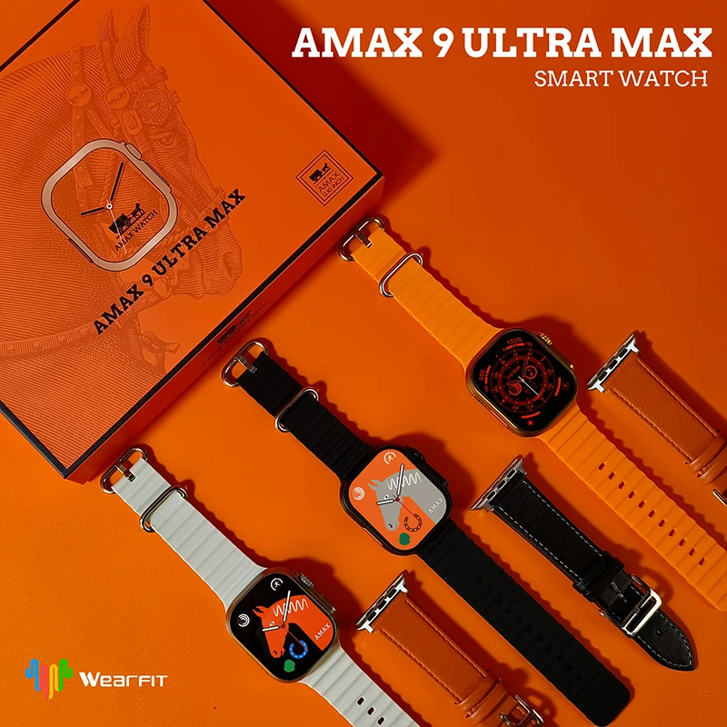 

Newest AMAX 9 Ultra Max smart watch with 2 watchband NFC Smartwatch Men Women Bluetooth Calls Fitness Watch PK HK9 HK8 h11