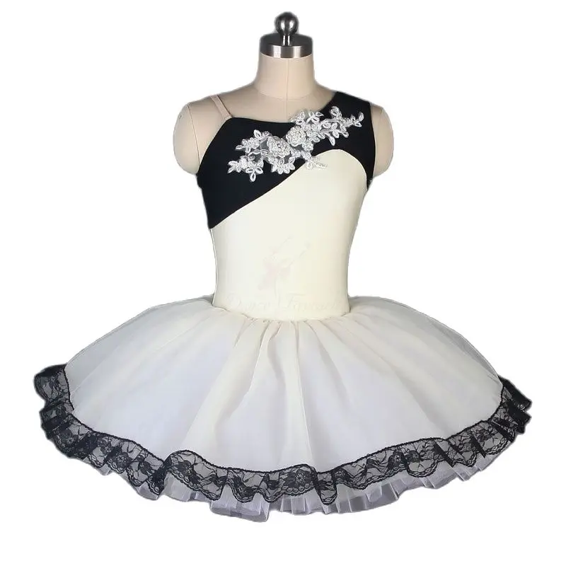 

19503 Ivory Spandex Bodice with Applique Ballet Pre-professional Tutu Women & Girl Dancing Dress Ballerina Stage Show Costume