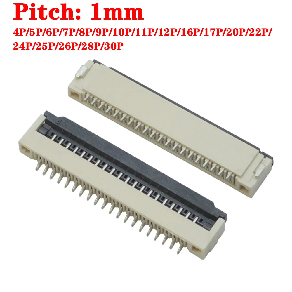 

5pcs 1mm Pitch Clamshell Socket FPC FFC Flat Cable Connector 4P 5P 6P 7P 8P 9P 10P 11P 12P 17P 16P 20P 22P 24P 25P 26P 28P 30P