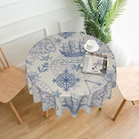 tablecloth anchor nautical retro vintage round 60 inch table cover polyester stain and wrinkle resistant table cloth for party