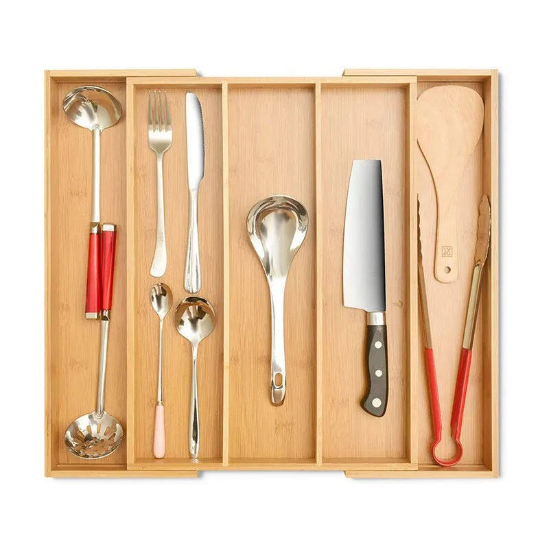 

Бамбуковая коробка для телескопических ножей Nan, ящик для хранения, коробка для хранения посуды и сортировки ножей и вилок, телескопический ...