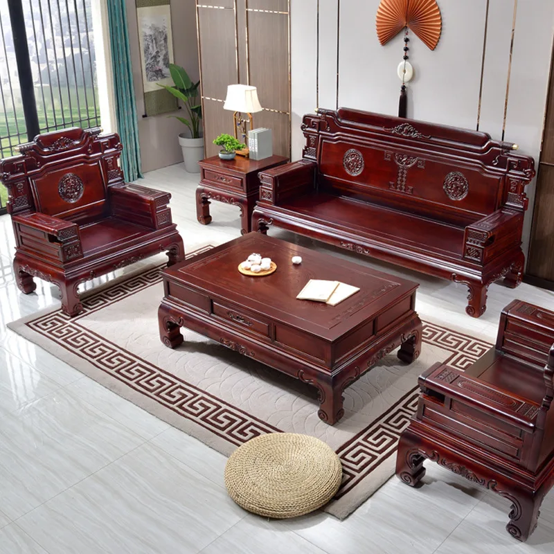 

Solid wood sofa combination Ming Qing classical sofa carved antique sofa modern Chinese classical cypress sofa decoration
