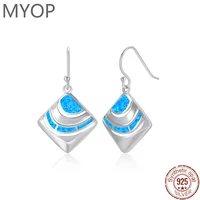MYOP 925 Sterling Silver Earrings Square Stone Earrings White Blue Opal Drop Earrings Simple Fashion For Women Jewelry
