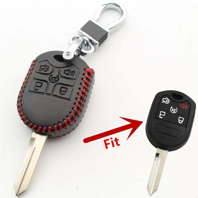 

FLYBETTER натуральная кожа 5 кнопок чехол для смарт-ключа для Ford Edge Explorer Ranger Expedition Mustang Escape Taurus