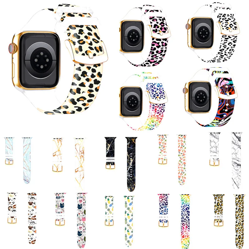 

Ремешок силиконовый для Apple iwatch 7 6 5 4 3 2 SE, сменный смарт-браслет с леопардовым принтом под мрамор, 45 мм, 41 мм 44 мм 42 мм 40 мм 38