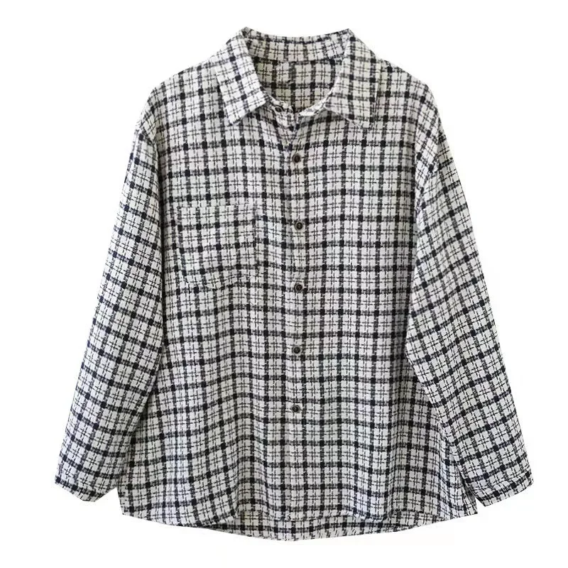 Винтажная клетчатая куртка-рубашка с длинными рукавами женская осенняя новая
