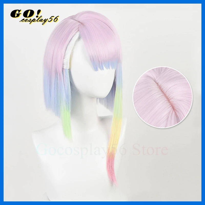 

Cyberpunk: Edgerunners Lucy Cosplay Wig Lucyna Kushinada Mixed Colorful Side Bangs Short Pink Blue Hair Women Anime Headwear