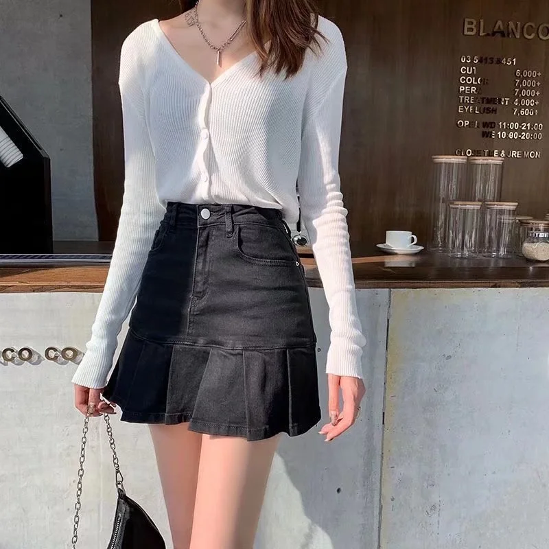 

Fashion New Summer Women High Waist Button Wigh Leg Jeans Shorts Casual Female Loose Fit Blue Denim Shorts